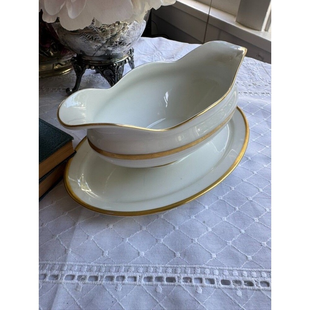 EAMAG Schönwald Bavaria the Empire Porcelain Gravy Boat Underplate Gold Gilt - Picture 13 of 16
